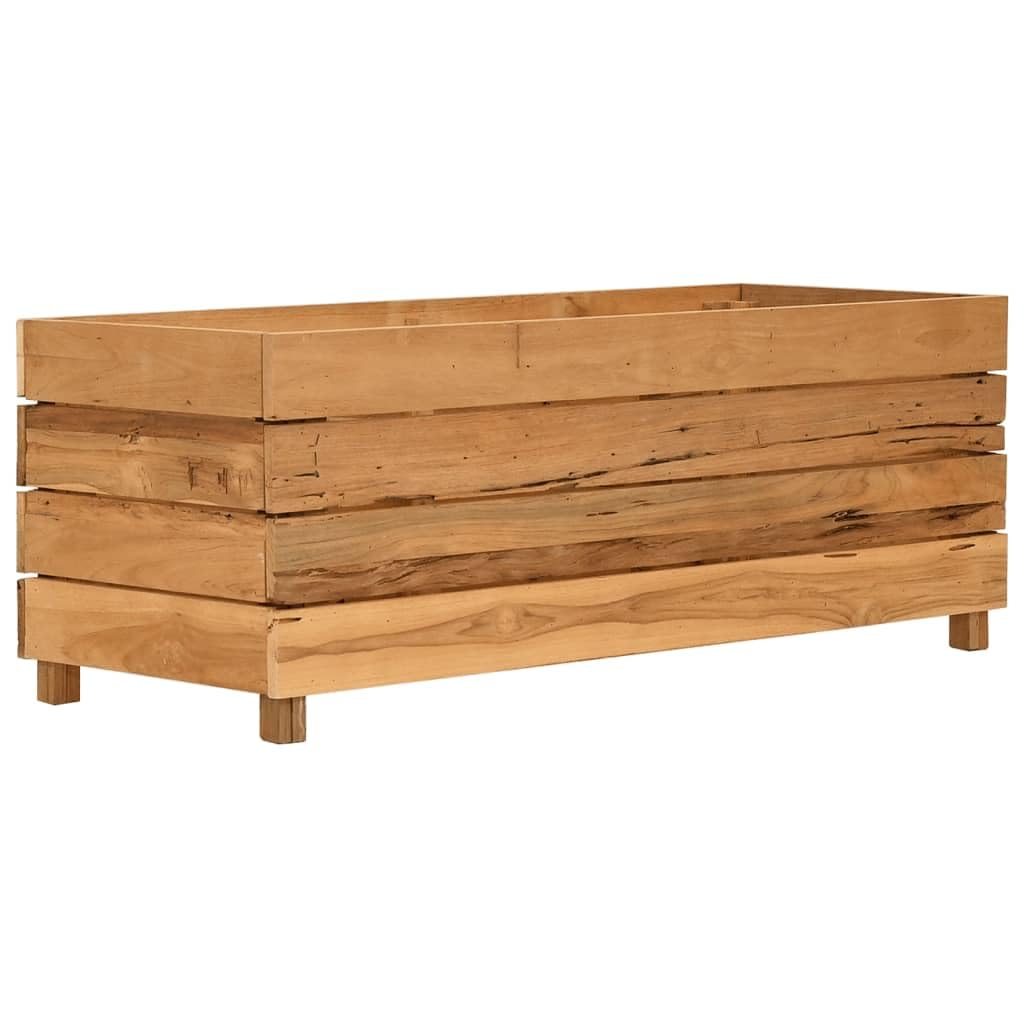 Podwyższona grządka z drewna tekowego, 100 x 40 x 38 cm, ze stalowym stelażem, do ogrodu, na balkon i taras, wytrzymała donica na kwiaty, zioła, sukulenty, storczyki, bonsai i wiele innych