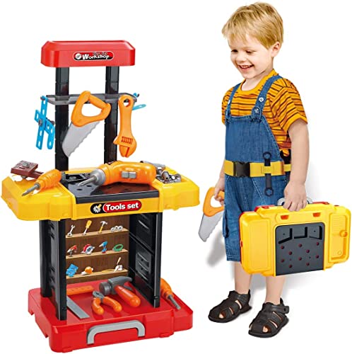 BAKAJI Banco da Lavoro Giocattolo per Bambini Trasformabile in una Valigetta Portatile Comoda per Giocare, Gioco con...