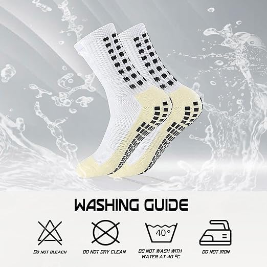 Image of 2 pair Non-Slip Football Socks for Men & Women | Grip Sports Socks with Cushioning | Anti-Skid, Breathable Cotton Crew Socks for Soccer, Rugby, Cricket, Gym, Yoga