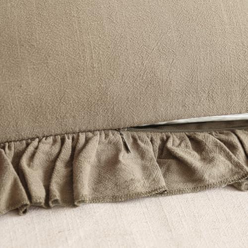 Image of Foindtower Set of 2 Decorative Soild Fringe Ruffle Throw Pillow Covers Soft Boho Farmhouse Cushion Cover Cozy Accent Retro Pillowcase for Couch Sofa Bed Living Room Home Decor,20x20 Inch,Light Brown