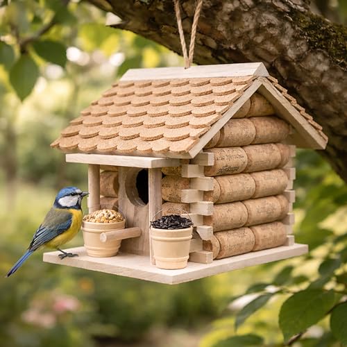 Garden Mile® Maison Oiseaux Exterieur en liège et en Bois à Suspendre pour Le Jardin décoration de Jardin nichoirs à Oiseaux Sauvages en liège.