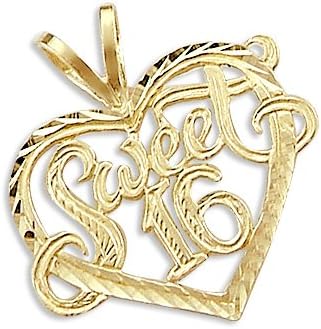 Sonia Jewels 14k Yellow Gold Sweet 16 Birthday Heart Charm Pendant