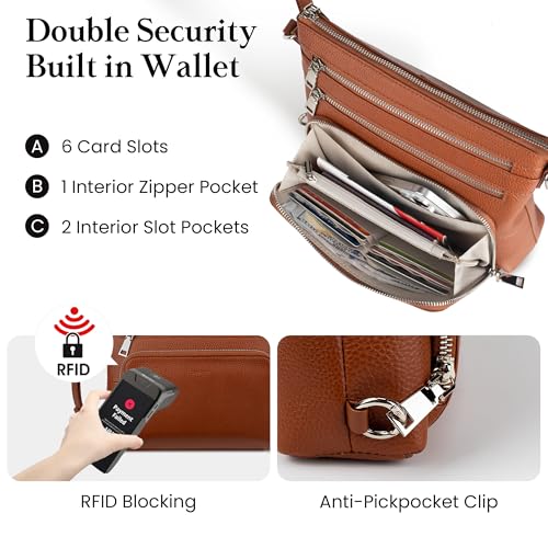 Image of befen Genuine Leather Crossbody Bags for Women, Anti-Theft Shoulder Purse with Built in RFID Wallet for Travel