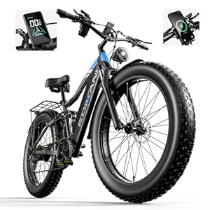 Electric Bike, 1000W Peak 1500W Ebike for Adults, 48V 17.5Ah 840Wh Battery & 26″ Fat Tire, 34mph 32 – 70 Miles Electric Bicycle with Hydraulic Brakes, Color Display, Full Suspension Off Road E Bike