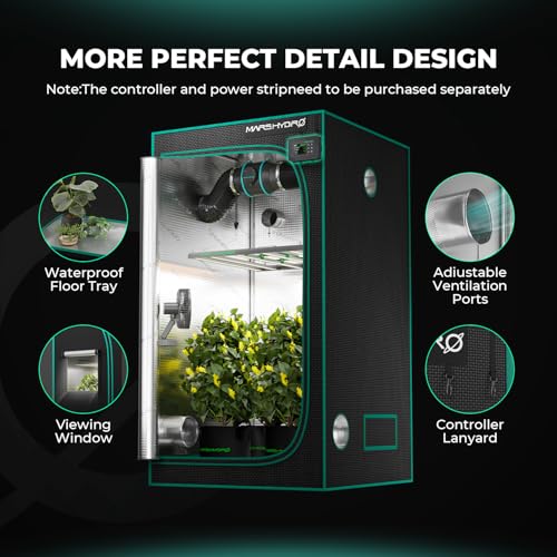 Image of MARS HYDRO Grow Tent 2'x2' 1680D Canvas 100% Reflective Mylar Hydroponic Small Grow Tents Indoor Plant Growing Grow Room 24 inchx24 inchx55 inch