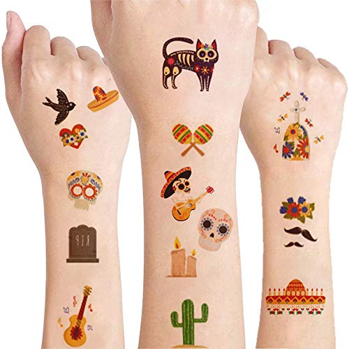 Temporary Tattoos for Kids Fake Face Kids Tattoos Stickers - Day of the Dead Tattoos