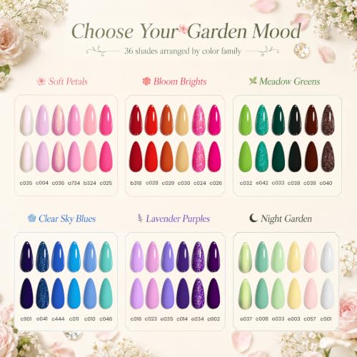 Image of Beetles Gel Nail Polish Set, 40 PCS 36 Colors Verse of Flower Garden Kit with Base, Glossy Matte Top Coat, Floral Stickers, Soak Off UV LED Gel Polish Gift for Women