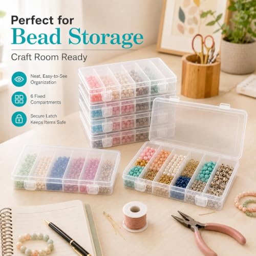 Set de 10 cajas organizadoras pequeñas transparentes para pesca, 8.2 x 4.6 x 1.3 pulgadas, almacenamiento plástico transparente para accesorios de pesca, cuentas, tornillos y manualidades miniatura 6