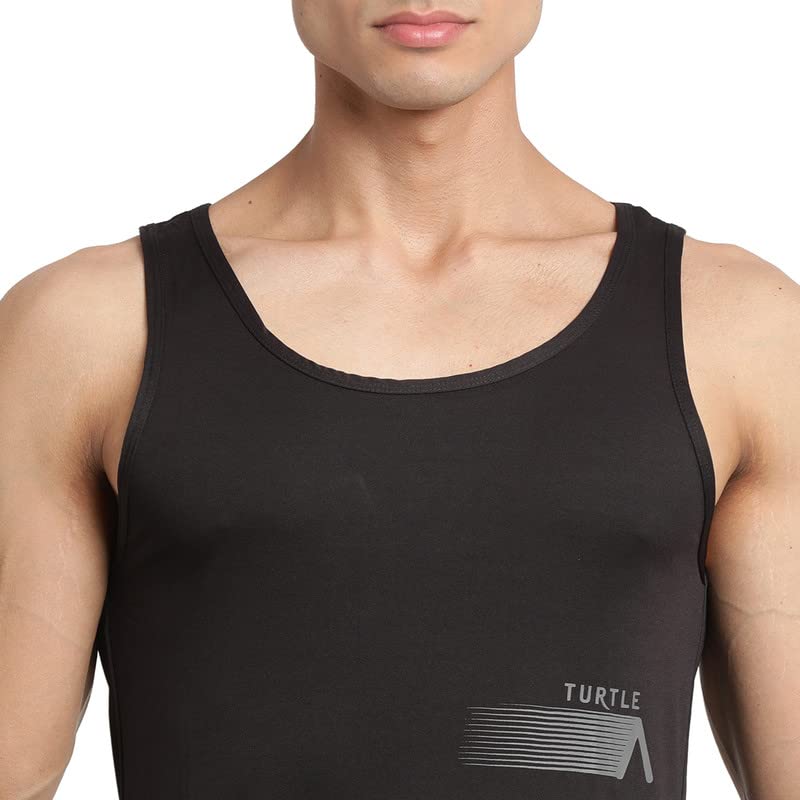 Image of Turtle Men Cotton Blend Black Printed Tank Vest
