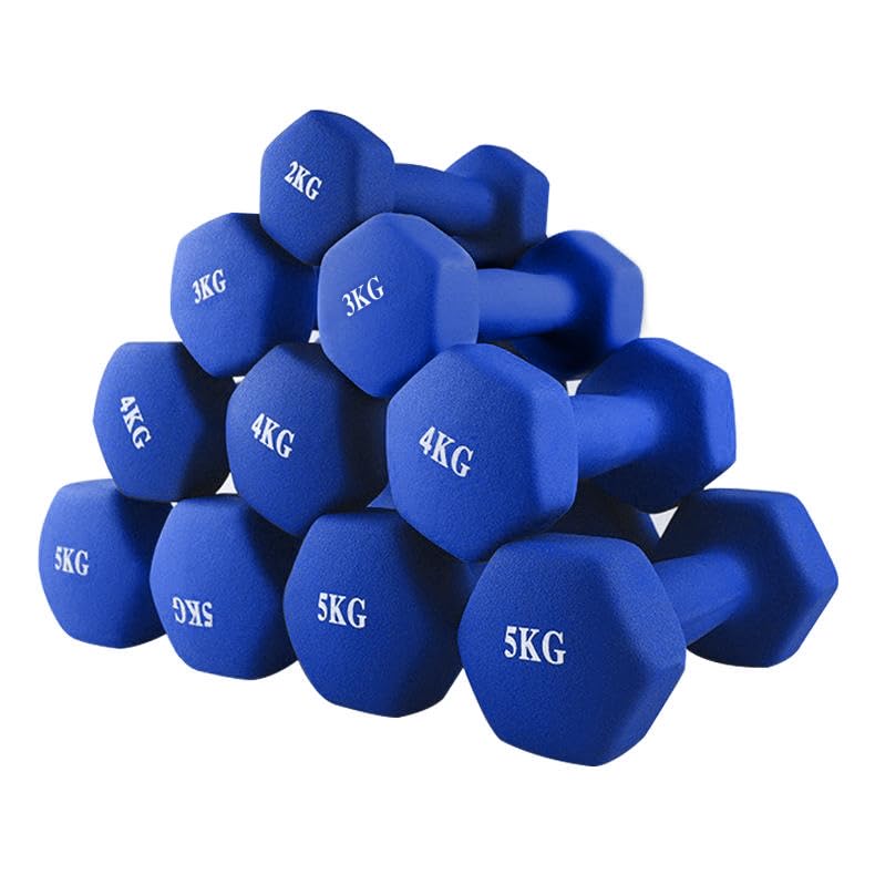 BIPOWER Mancuernas de Neopreno Antideslizantes Azules - Pesas 1 a 10kg (Venta en pares)