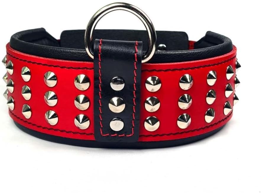 Bestia Genuine Leather Dog Collar with Studs and Soft Leather Cushion. Wide. Durable. Longlasting. Padded. Pitbull. Bulldog. Bully. APBT. Rottweiler. Cane Corso. Handmade in Europe!