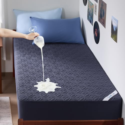 Image of BEDLORE Waterproof Mattress Protector, Twin XL Size Mattress Pad with Deep Pocket 6 inch-15 inch Depth, Soft Dirt-Proof Double Bed Mattress Cover for Bedroom, College Dorm, Hotel (Navy Blue)