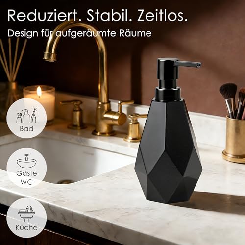 Seifenspender schwarz matt - Skara - Soap Dispenser im Fels-Design - Spülmittelspender Küche und Bad für Nordic-Liebhaber - Pumpspender, geeignet für Flüssigseife oder Spülmittel 2