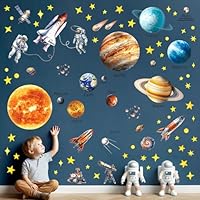 DECOWALL DS12-8077 Solar System Wall Stickers Space Planets Stars Celling Decals Kids Boys Girls Dark Room Bedroom Baby Nursery Home Art Decoration