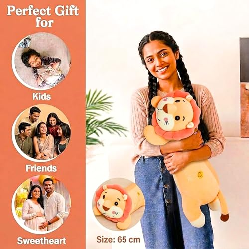 Image of Tickles Sunflower Lion Soft Stuffed Plush Animal Bolster Pillow Cushion for Boys & Girls Sofa Room Decor Birthday Gift (Size: 65 cm Color: Multicolor)