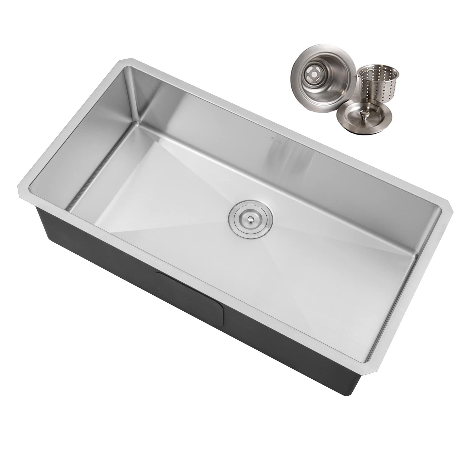 CozyBlock 36 in. x 19 in. x 10 in. 16-Gauge Stainless Steel Undermount Single Bowl Kitchen Sink (w/Strainer)