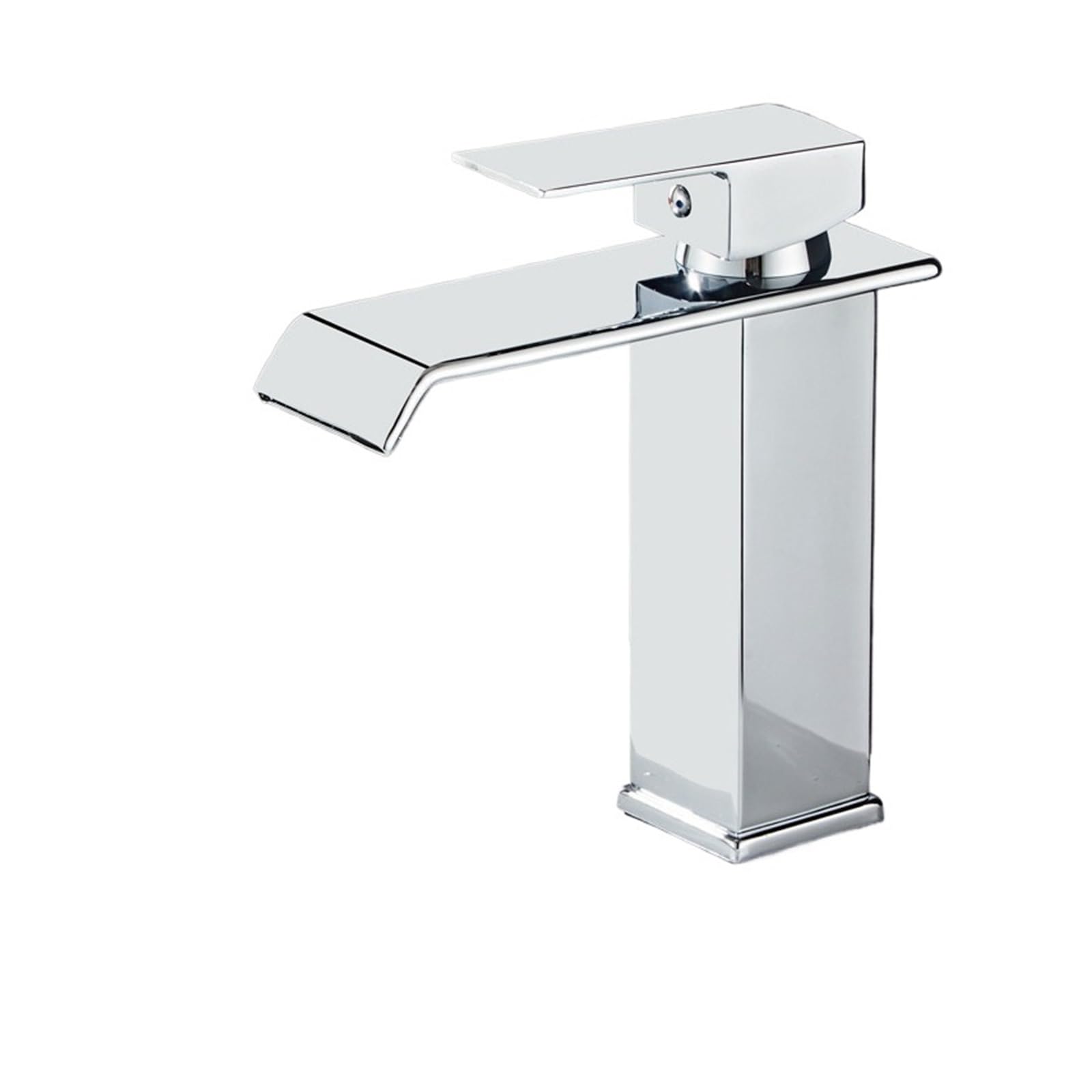 Soywim Chrome Short Waterfall Basin Sink Faucet, Gold And Black, Brass Bathroom Deck Mounted Washbasin Taps,High-Pressure Resistant(Chrome Short)