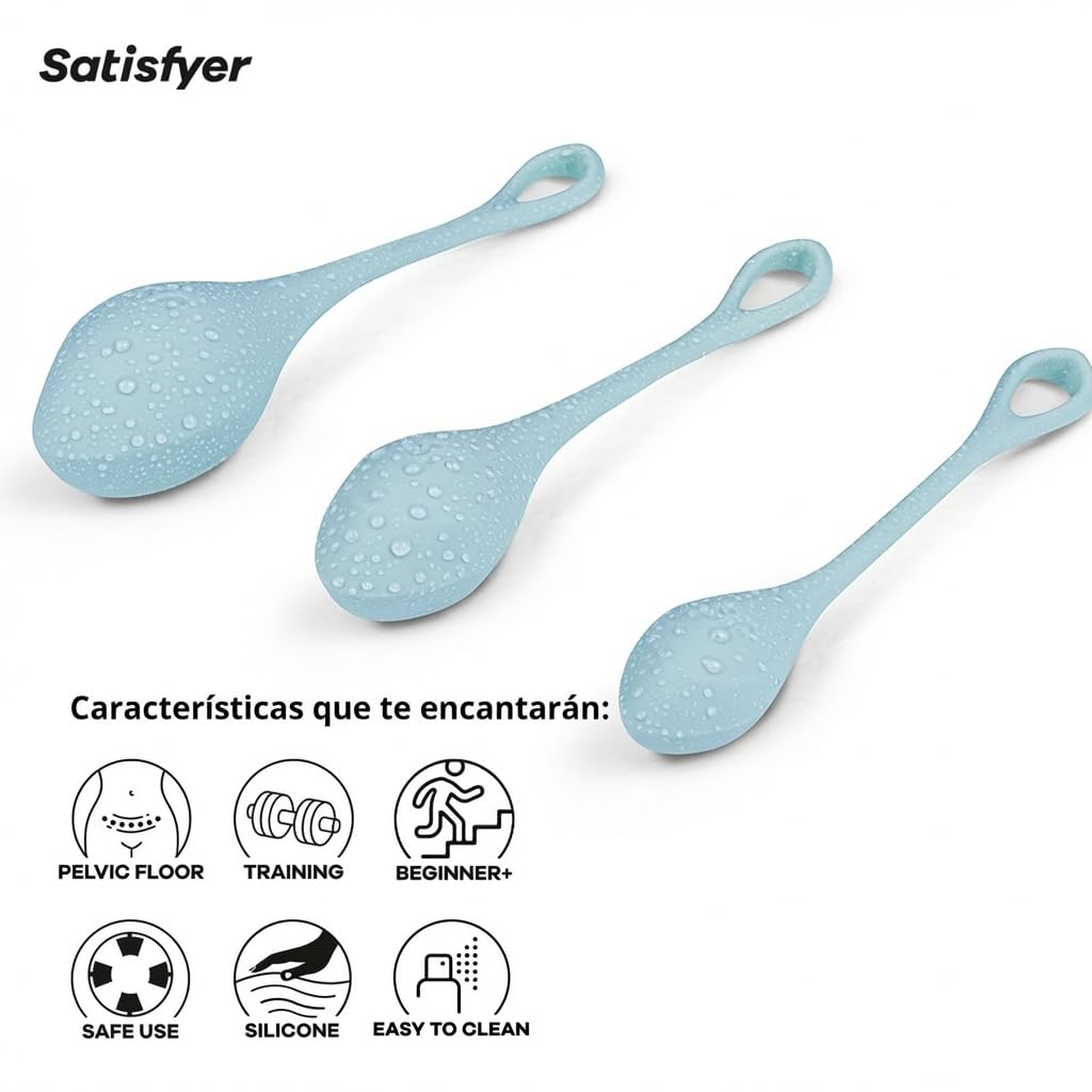 Satisfyer Yoni Power 2 Bolas Chinas | Set de 3 Entrenadores de Suelo Pélvico de Silicona | Bolas Kegel para Mujeres | 22-73 g y 2-3 cm | Para Principiantes y Avanzadas | Silicona Médica | Azul Claro