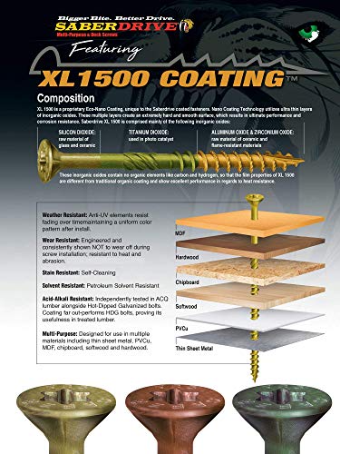 #9 x 1-1/2" Saberdrive Tan XL1500 Coated Exterior Star Drive Multi-Purpose Deck Screws 1 LB, Aproximadamente 153 Piezas miniatura 6