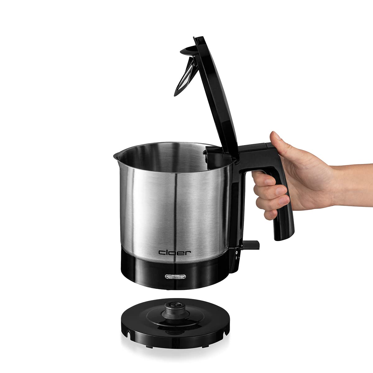 Cloer 4720 Bollitore Elettrico da 1 litro, 2000 W, indicatore del livello dell'acqua interno, protezione contro il surriscaldamento e il funzionamento a secco, nero