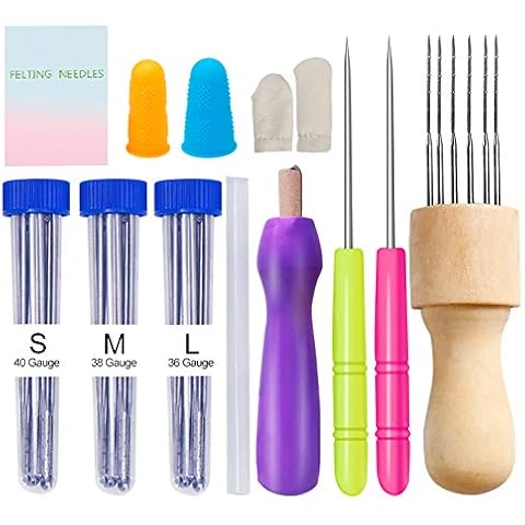 Felt Needles Kit for Beginner, 3 Sizes Wool Felting Needles with Needle Felting Supplies, Wooden Handle, Awls, Finger Cot, Manual, Needle Felting Kit for Wool Felting DIY Cover