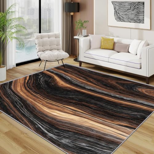 Tapis 3d lavable en machine motif bois abstrait - 5