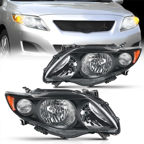 Image of Nilight Headlight Assembly Compatible with 2009 2010 Toyota Corolla XLE /LE /Base Replacement Headlamp Black Housing Amber Reflector Driver and Passenger Side(Not fit S or XRS Trim)