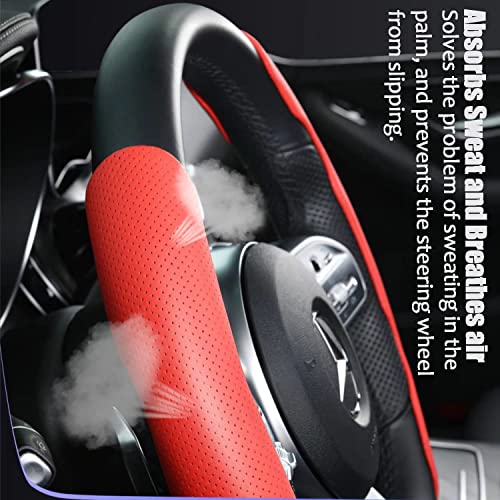 Image of AutoBizarre Car Anti Skid Non Slip Red Leather Steering Wheel Grip Covers Decoration Universal for All Cars - Set of 2 pcs