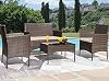 Greesum Patio Furniture 4 Pieces Conversation Sets Outdoor Wicker Rattan Chairs Garden Backyard Balcony Porch Poolside loveseat with Soft Cushion and Glass Table, Brown and Beige #1