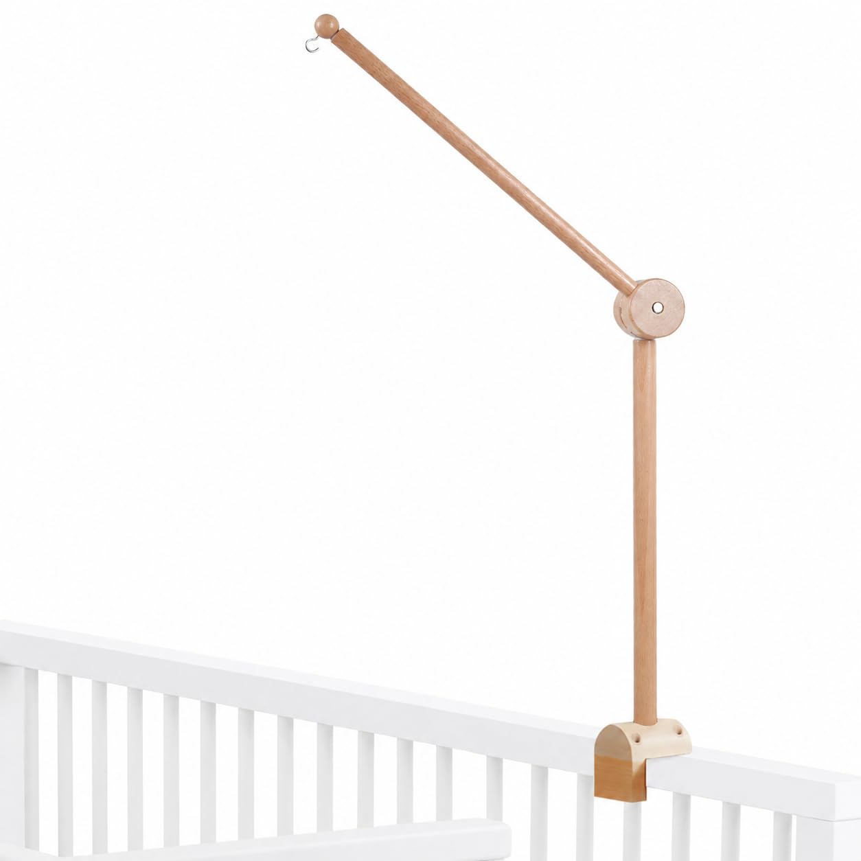 Wooden Cot Mobile Arm, Anti-Slip Baby Crib Mobile Holder with Height Adjustable & 360° Rotating Bracket, Natural Beechwood Hanger Stand for Nursery Bed Bell, Wind Chimes