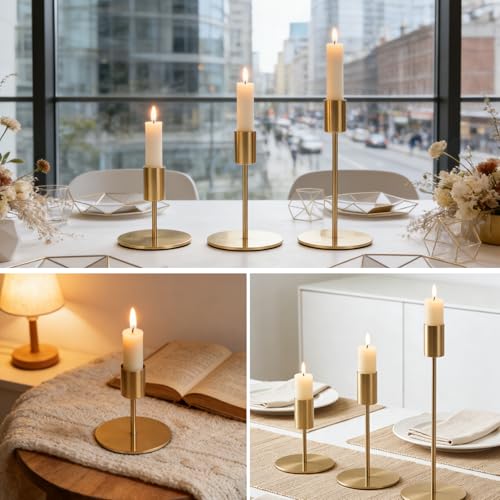 3 Stück Kerzenständer 9/14 / 19cm Kerzenständer Stabkerzen für Abendessen Bei Kerzenlicht Tischdeko Kamindekoration Jubiläum Hochzeit Heimdekoration