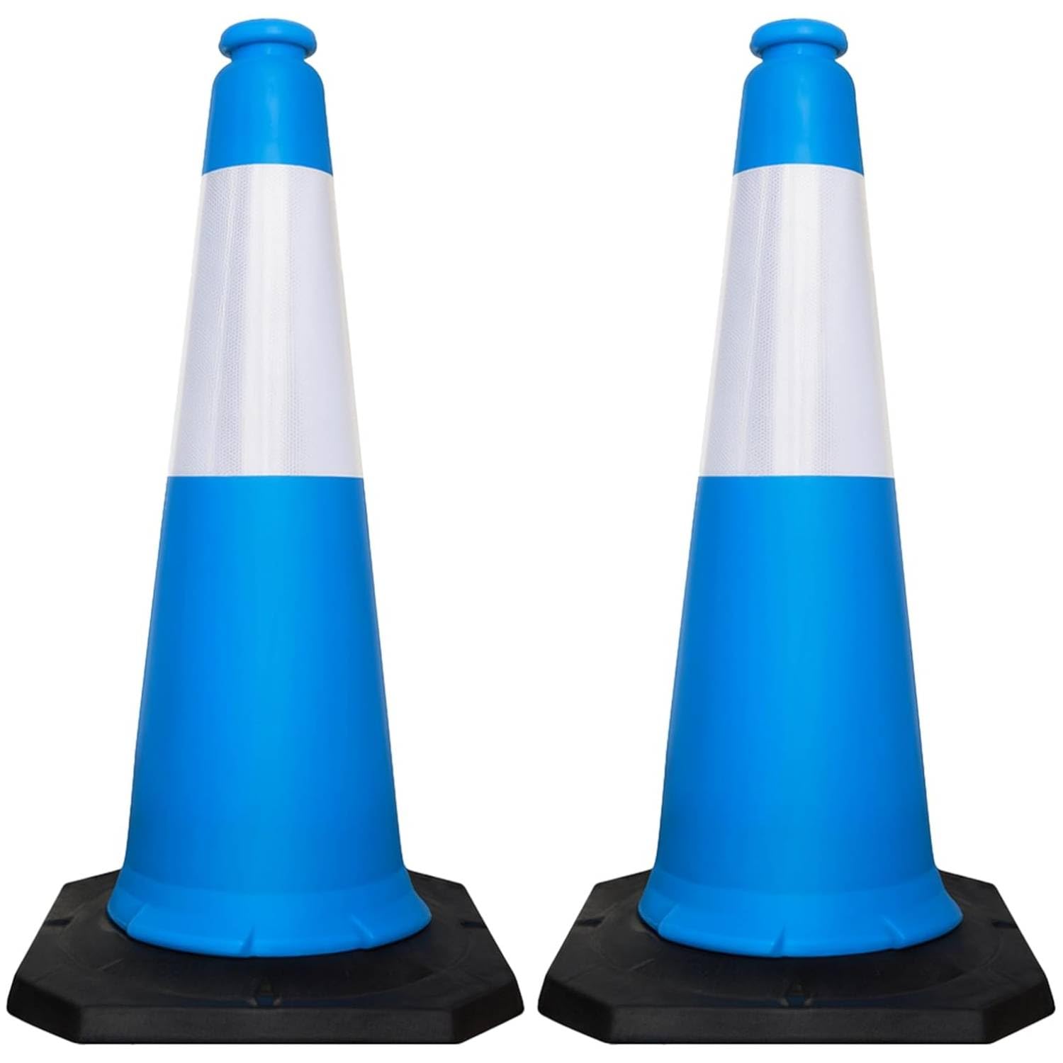 Berry Traffic Cone 1000MM Blue with Black Rubber Base | 2 Pcs High Visibility Reflective Safety Cone | PPC Road & Parking Traffic Control Cone | Wind Resistant Outdoor Construction Cone