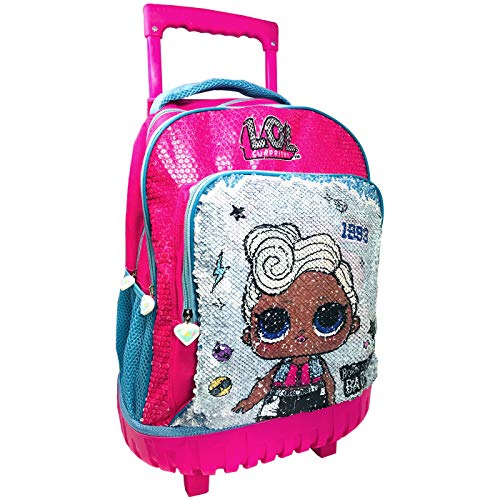 LOL Surprise Mochila Escolar Grande con Ruedas 50x30x22cm Trolley con Lentejuelas Reversibles