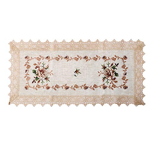 Image of MONKDECOR (O.F) Cut Work Cross-Stitch Embroidery Centre Table Runner (Size-16x33 Inches)- Gold & Brown Color