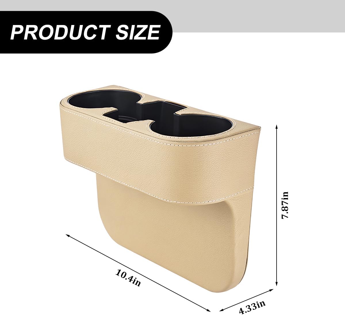 Car Cup Holder, Leather Multifunctional Vehicle Front Seat Storage Organizer, Automotive Interior Gap Filler Water Bottle Holder, Universal Fit (Beige)