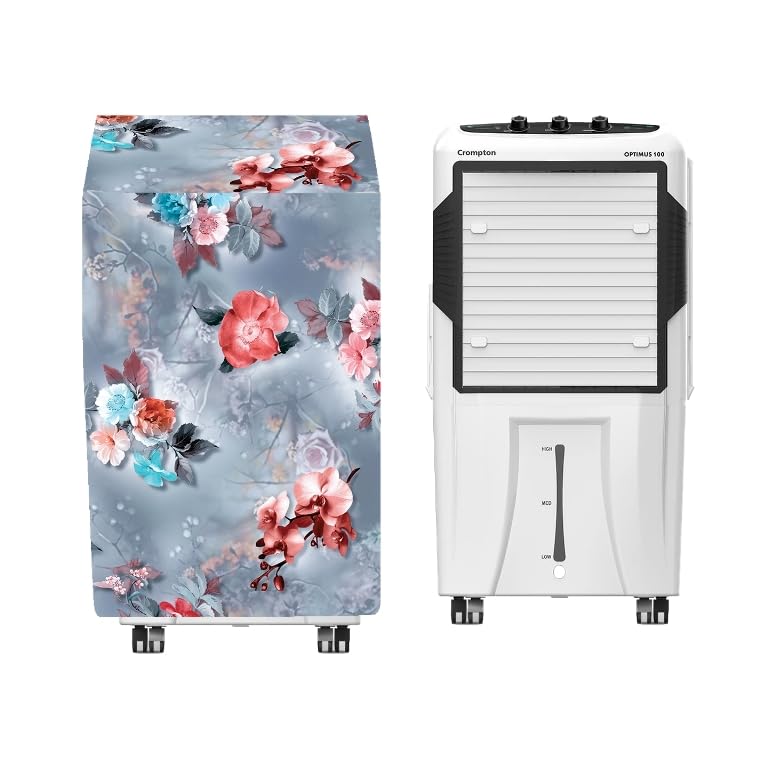 Image of Cooler Cover Compatible For Crompton Optimus 100-Litres Desert Air Cooler Waterproof, Dustproof, Size(LXBXH) 74.9 X 49.5 X 124.5 Cm, Grey Flower.