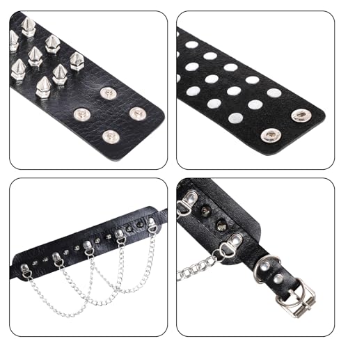 hoyuwak 3Pcs Leather Spike Choker Studded Bracelet Cuffs Set Black Gothic Jewelry Rivet Collar Wristbands Puck Accessories for Men Women 80s Rock Goth Costume Cosplay Decoration3