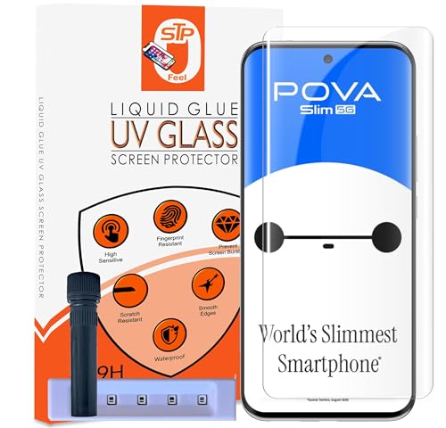 Image of STP FEEL HD+ UV Tempered Glass Screen Protector Guard Compatible For Tecno Pova Slim 5G (6.78 Inch, Pack of 1) Full Adhesive Curved UV Case Friendly HD Clarity with easy installation kit