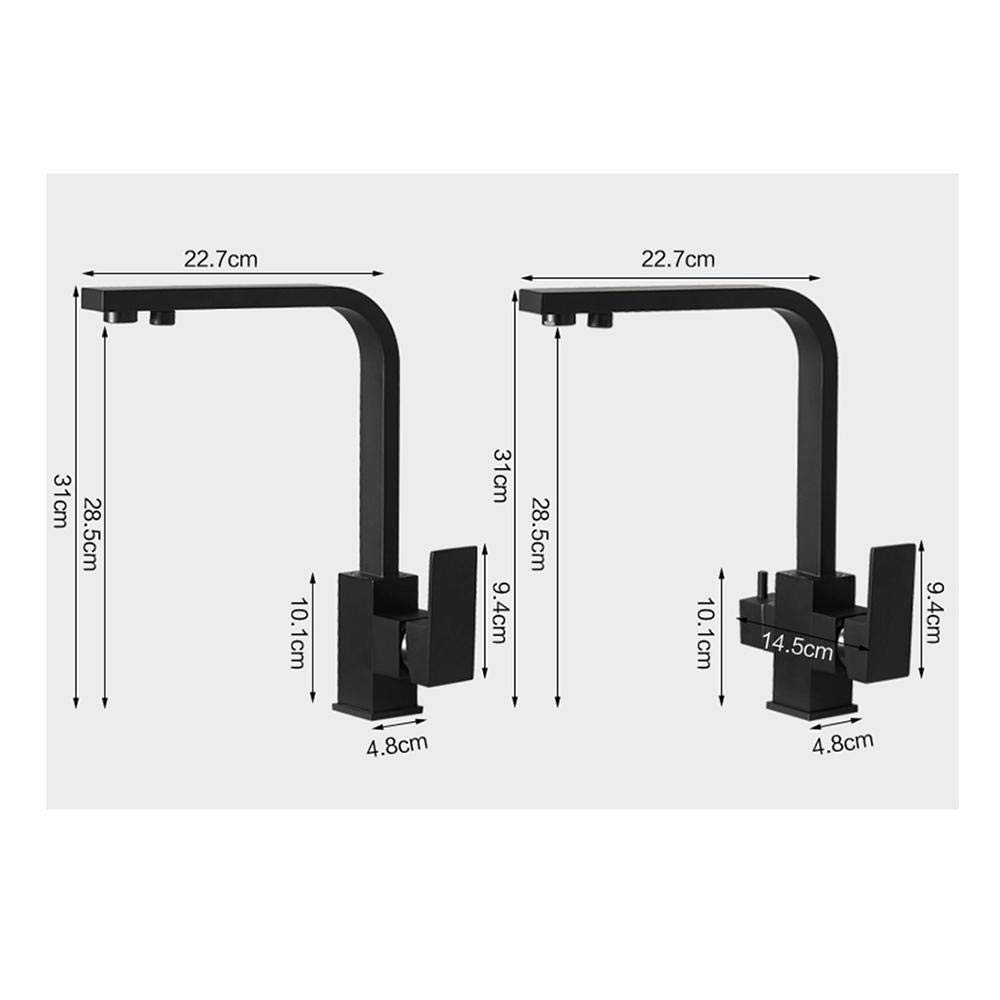Grifo de Cocina Grifo con Filtro de Agua de 3 vías Purificador de Agua de latón frío y Caliente Negro Fregadero para Beber Directo Grifo purificador de Agua de Tres vías-A