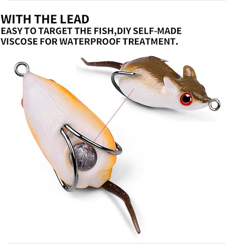 Miniatura 5 de Señuelo de rana, señuelo de ratón, kit de señuelo de pesca de trucha, agua dulce y salada, rana realista, cebo suave para lubina