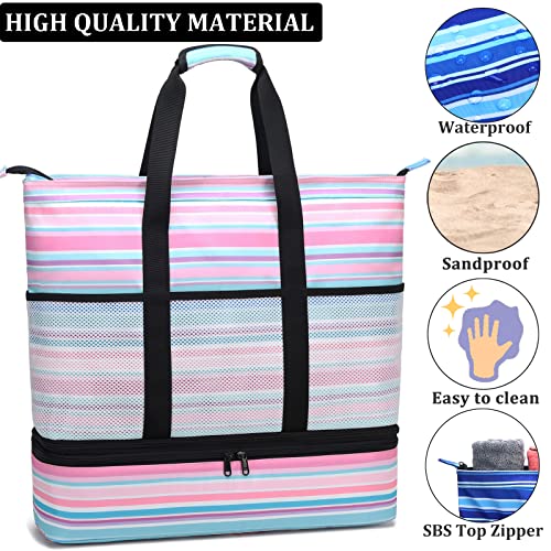 Image of JIANYA Beach Bag Women Waterproof Sandproof Beach Tote Bags with Cooler Top Zipper Large Totes for Beach Pool Travel Daily
