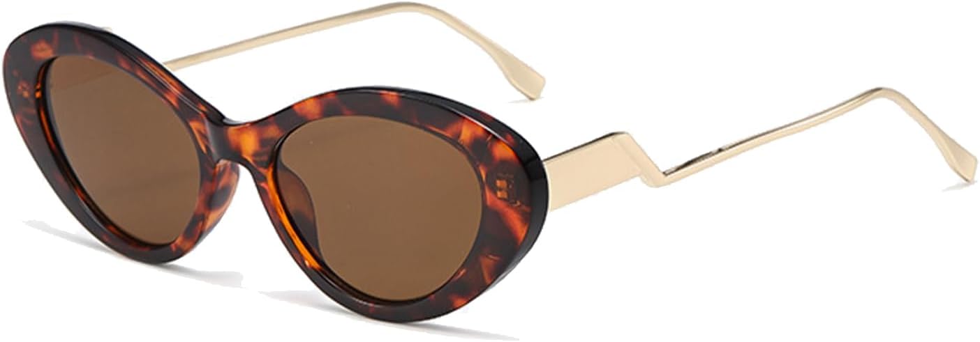 Women's Retro Oval Cat Eye Sunglasses Black with Golden Temples