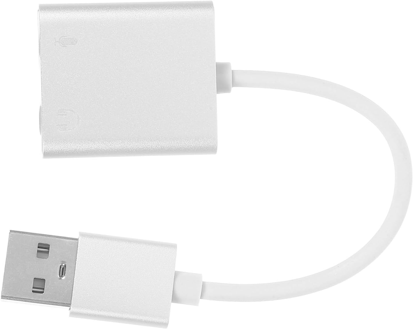 External USB Sound Card Adapter with PC Mic and Headphone Jack, Stereo Audio Input Converter for Gaming and Podcast, Silver Computer Headset Splitter Compatible with Laptop