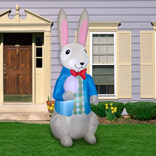 7' Gemmy Airblown Inflatable Dapper Easter Bunny W/Easter Egg Yard Decoration 440803 #TOP1