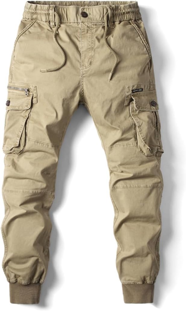 Men's Military Tactical Cargo Pants Washed Streetwear Overalls, Casual Beam Leg Trousers with Multi-Pockets