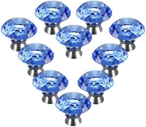 Jyacam 40mm Crystal Glass Diamond Shape Cabinet Knob Drawer Pull Handle Kitchen,10Pcs (Blue)