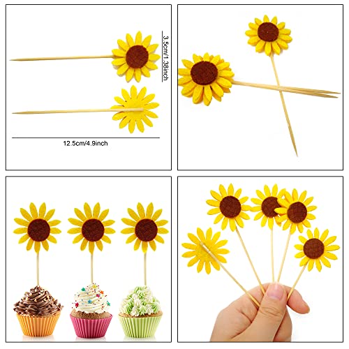 Honbay 24Pcs Cute Sunflower Cupcake Toppers Fruit Picks Cake Decorations #TOP1