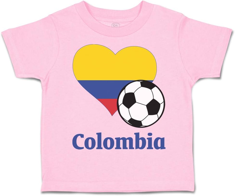 Toddler T-Shirt Heart Flag Soccer Ball Colombian Soccer Colombia Football Cotton Colombian Soccer Boy & Girl Clothes Soccer Ball Baby Funny Tee Soft Pink Design Only 2T