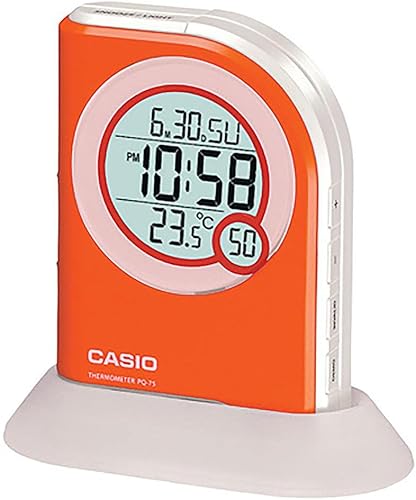 Casio Pq75-4df Multi Función Digital Termómetro Mesa Reloj despertador, Naranja (PQ75-4)