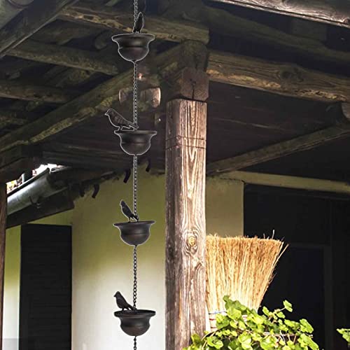 Regenkette, Metall Regenfangkette zum Aufhängen, 2,3 m Lange Regenketten mit befestigtem Aufhänger und 8 Vögeln zum Ableiten von Wasser, Regenrinne Kette für Fallrohre, Hausgarten im Freien – Bild 3